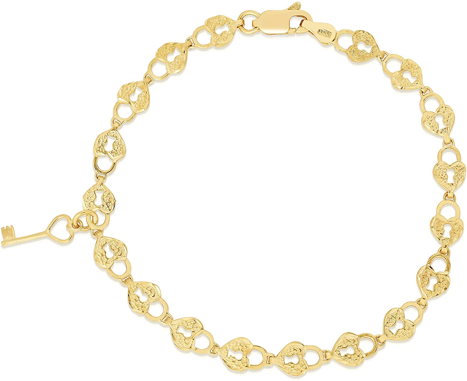 10K Yellow Gold Heart Charm Bracelet