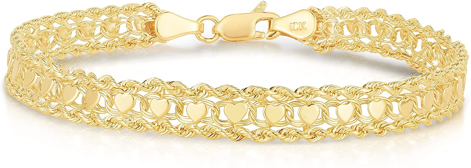 10K Yellow Gold Heart Charm Bracelet