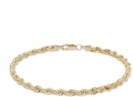10k Yellow Gold 6mm Diamond Cut Hollow Rope Chain Anklet