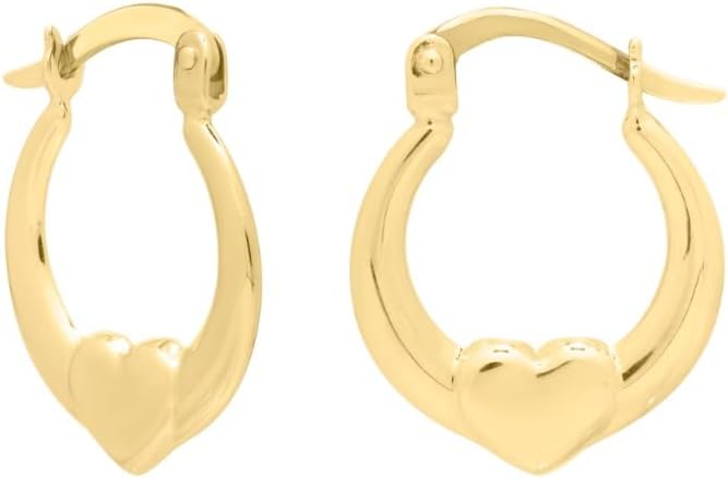 14k Yellow Gold 18.5mm Heart Hoops Earrings