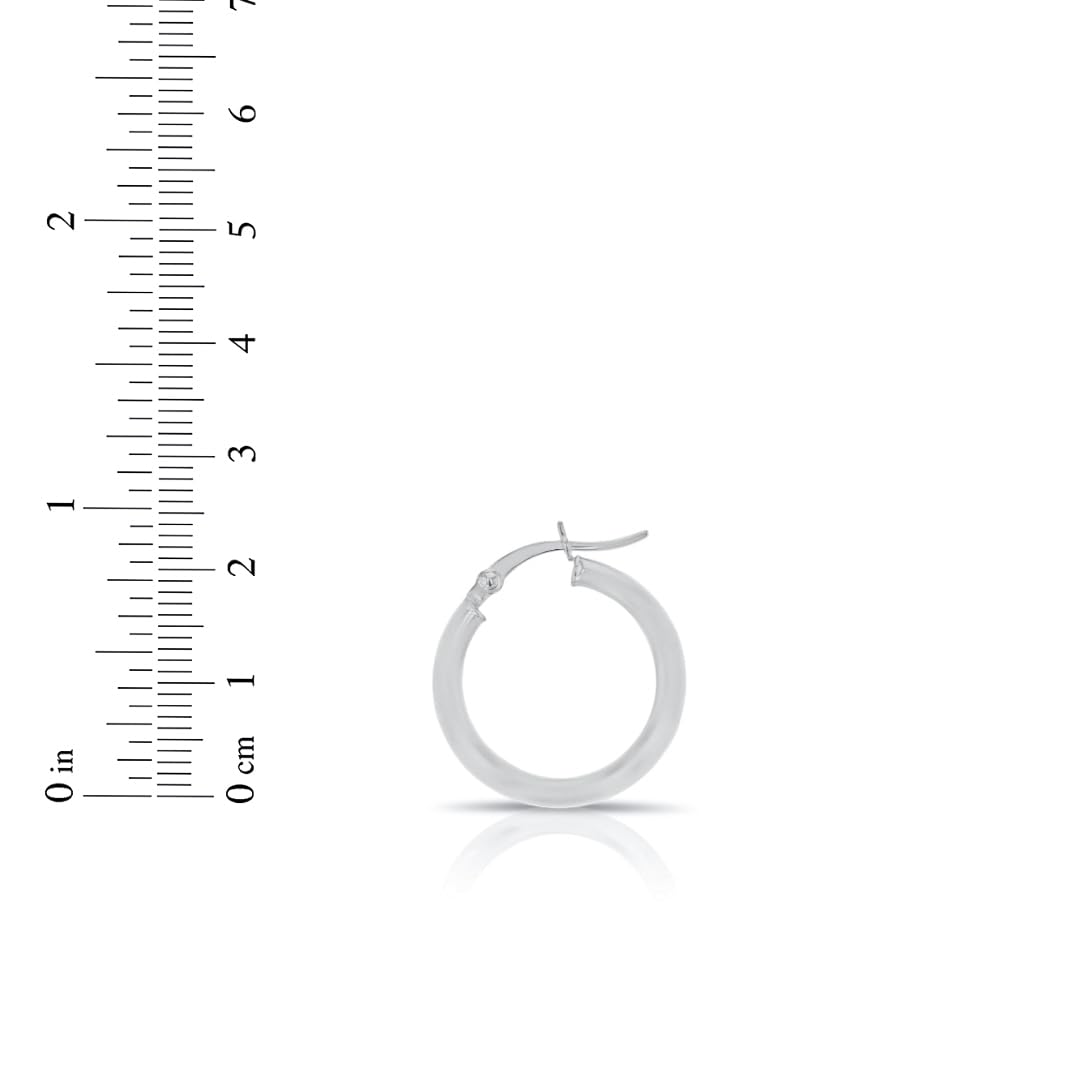 10k White Gold 2.5mm High Polish Round Tube Hoop Earrings