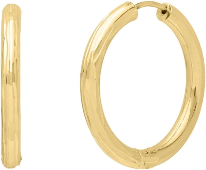 14k Yellow Gold Diamond Cut Round Circle Endless Hoop Earrings