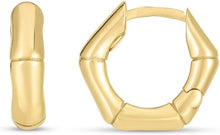 Load image into Gallery viewer, 14k Yellow Gold 16mm Bamboo Huggie Hoops with Snap Clasp Earrings
