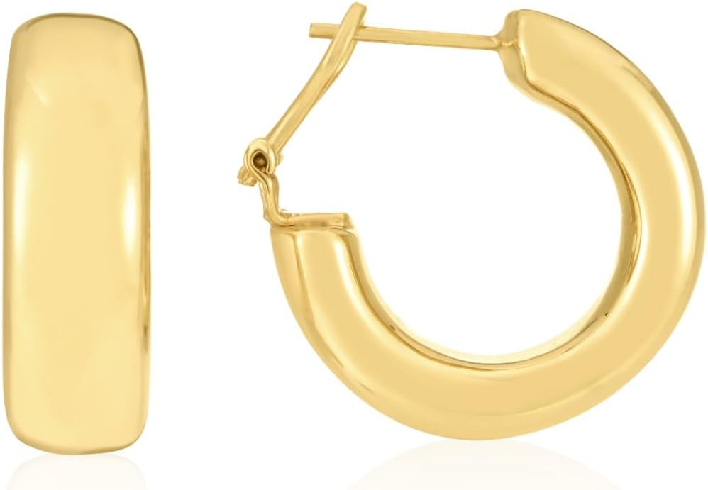 14k Yellow Gold Polished Large C-Hoop with Omega Clasp Earrings