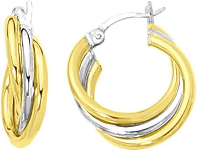 14k Yellow Gold and White Gold 24mm Polished Triple Row Hoop Earrings