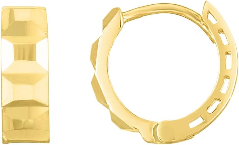 14k Yellow Gold 11.4mm Faceted Huggie Earrings