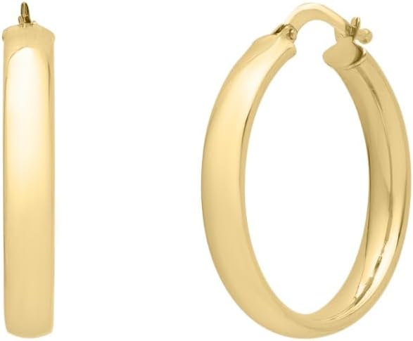 14k Yellow Gold Small High Polish Round Wedding Band Hoop Earrings