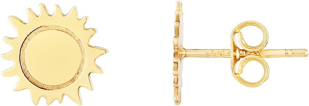 14k Yellow Gold 8mm Polished Sun Stud Earrings