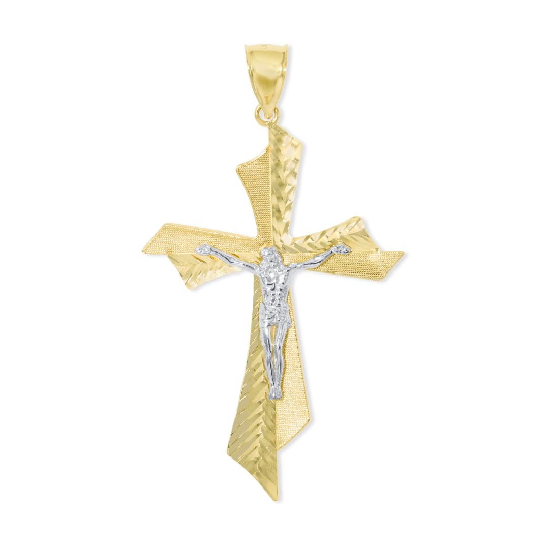 10k Yellow Gold Diamond Cut Diagonal Crucifix Pendant