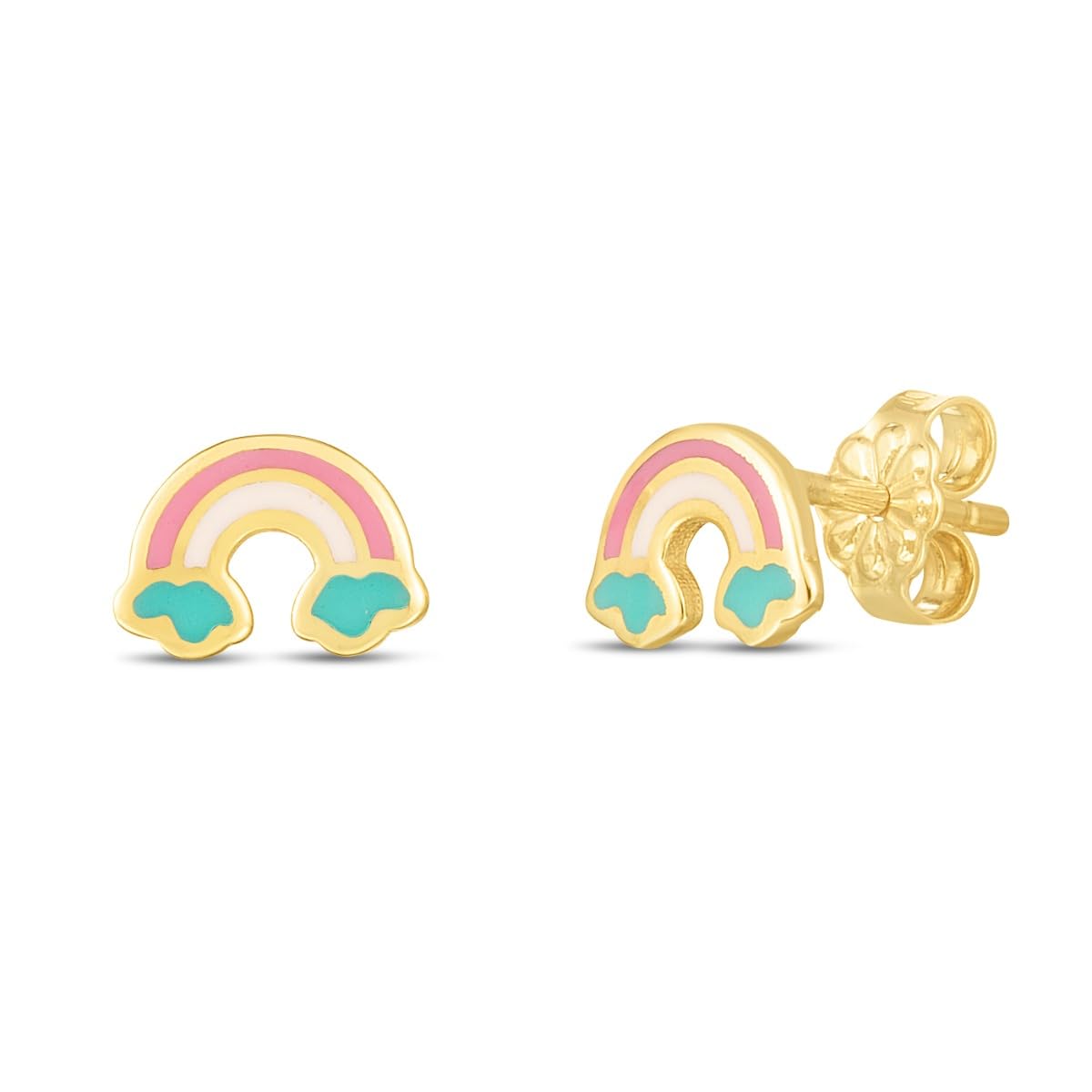 14k Yellow Gold 6mm High Polished Rainbow Stud Earrings