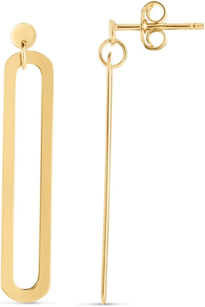 14k Yellow Gold 32.8mm Single Paperclip Link Drop Earrings