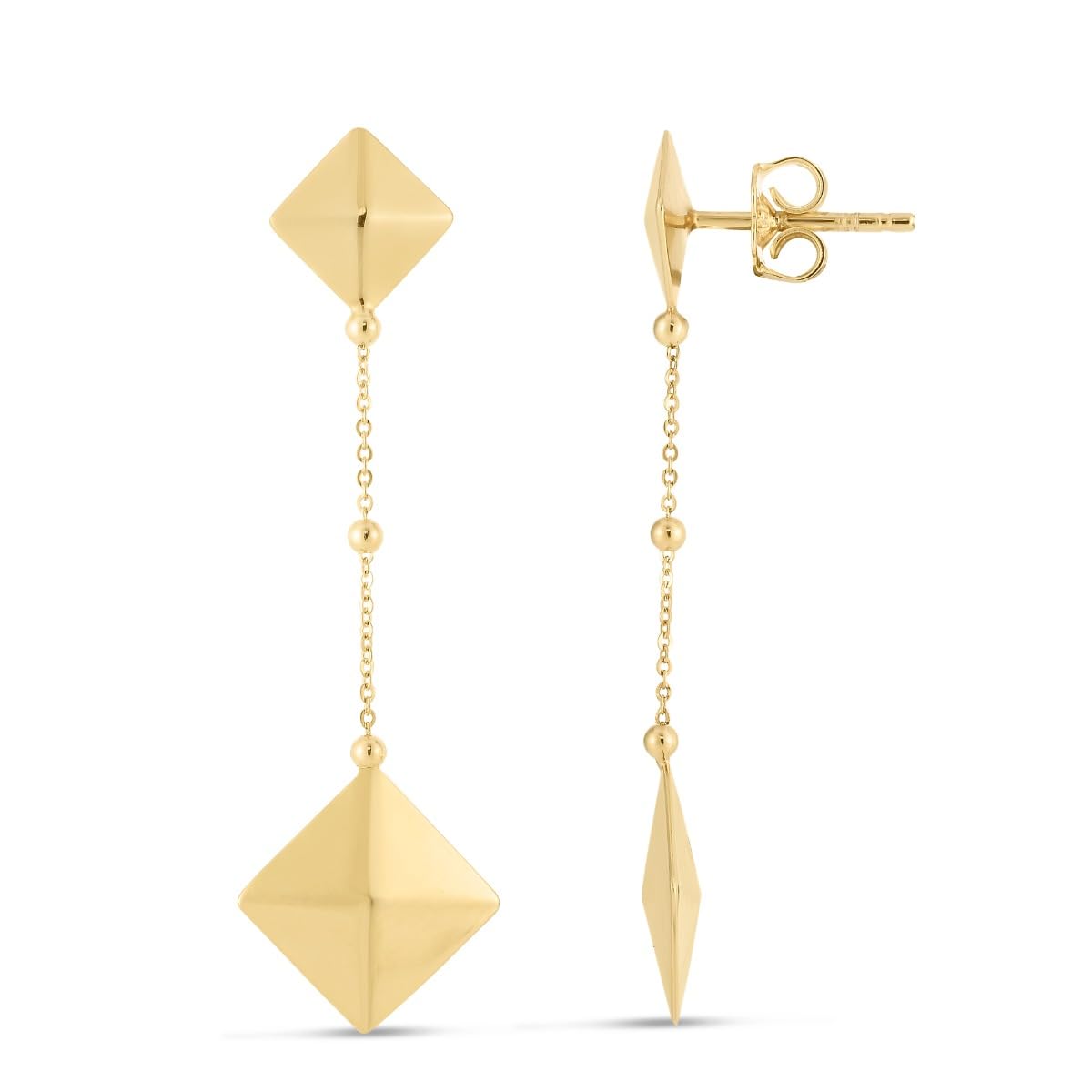 14k Yellow Gold 44mm Pyramid Drop Earrings