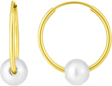 Load image into Gallery viewer, 14k Yellow Gold 14mm Round Endless Hoop with 5-6mm Pearl Earrings
