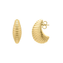 Load image into Gallery viewer, 14k Yellow Gold 20mm Graduated Puffy Ribbed Shell Hoop Earrings
