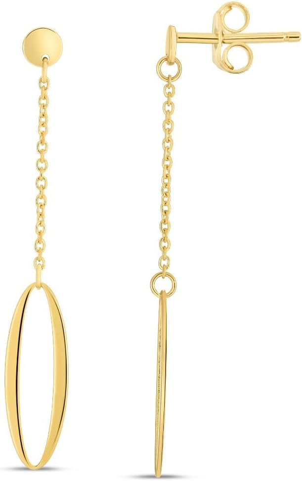 14k Yellow Gold 38mm Polished Single Oval Drop on a Chain Earrings