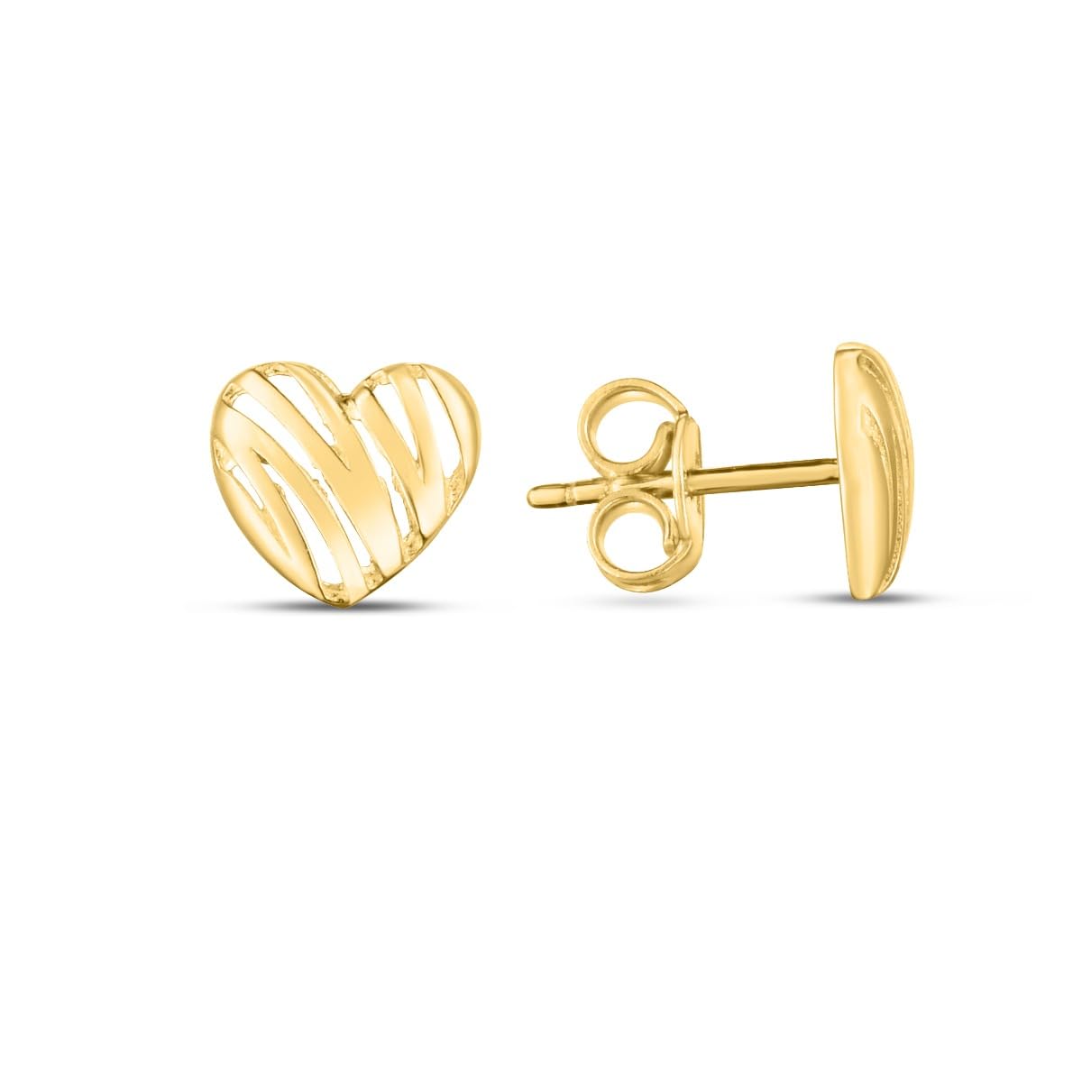 14k Yellow Gold 7.5mm Scribble Heart Stud Earrings