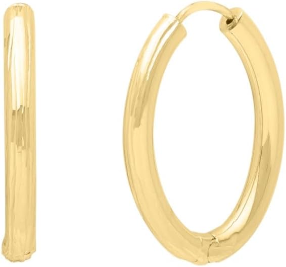 14k Yellow Gold Textured Round Circle Endless Hoop Earrings