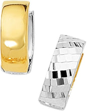 Load image into Gallery viewer, 14k Yellow Gold and White Gold 15mm Reversible Diamond Cut &amp; Polished Huggie Earrings
