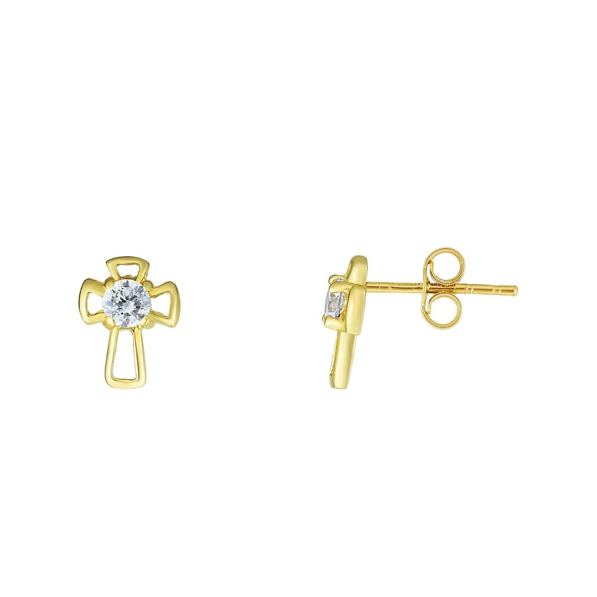 14k Yellow Gold 7mm CZ Cross Stud Earrings