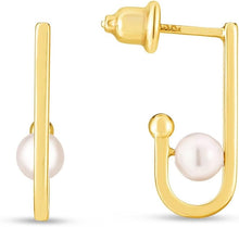 Load image into Gallery viewer, 14k Yellow Gold 17mm J-Hoop with 4mm Pearl Earrings
