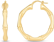 Load image into Gallery viewer, 14k Yellow Gold 25mm Bamboo Hoops Earrings
