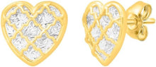 Load image into Gallery viewer, 14k Yellow Gold 8mm White Pave Checkered Heart Stud Earrings
