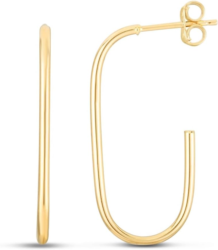 14k Yellow Gold 33mm High Polish J-Tube Earrings