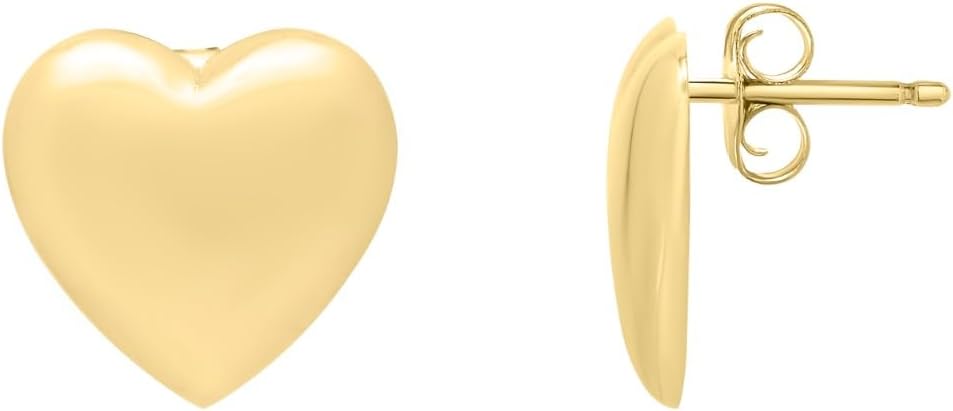 14k Yellow Gold 16.5mm Heart Puffed Up Stud Earrings