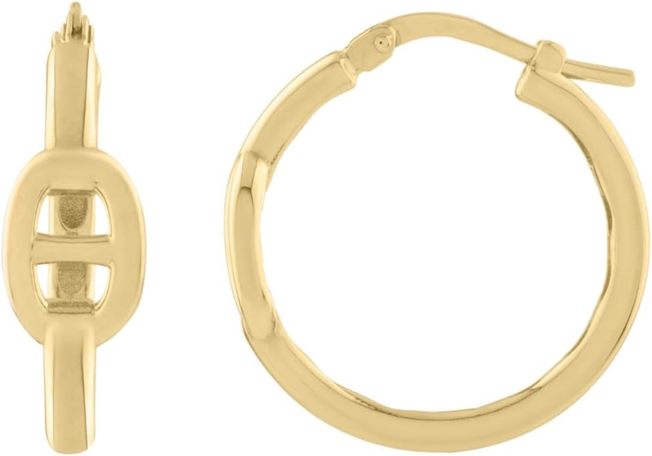 14k Yellow Gold 21mm High Polish Hoop Mariner Link Earring Earrings