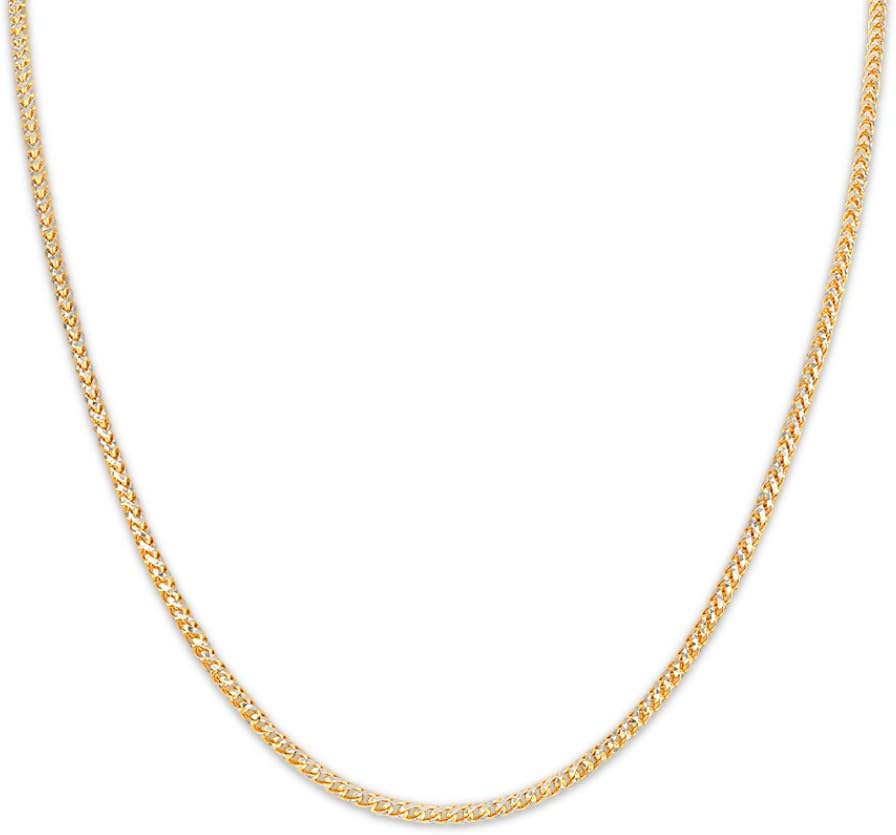 10k Yellow Gold 4mm Solid Iced White Gold Pave Round Franco Chain Necklace