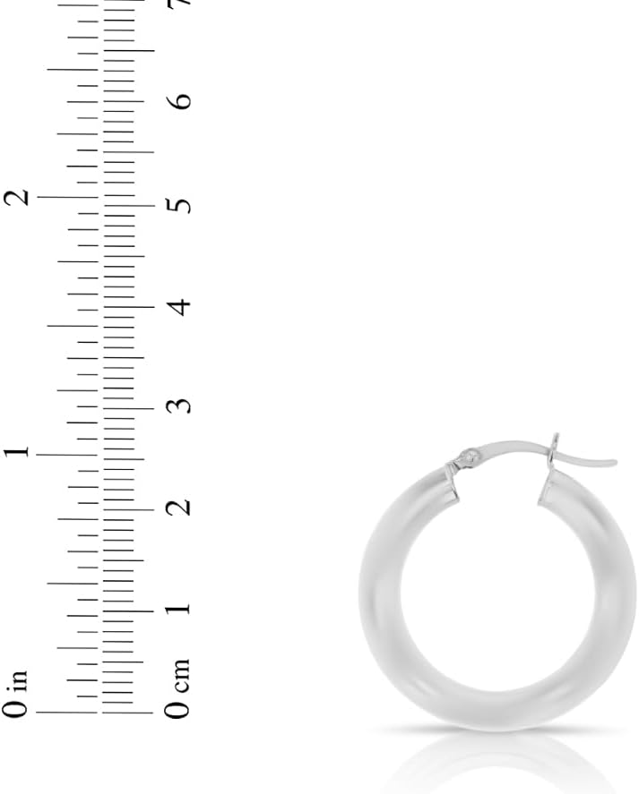 10k White Gold 25mm x 4mm High Polish Round Tube Hoop Earrings