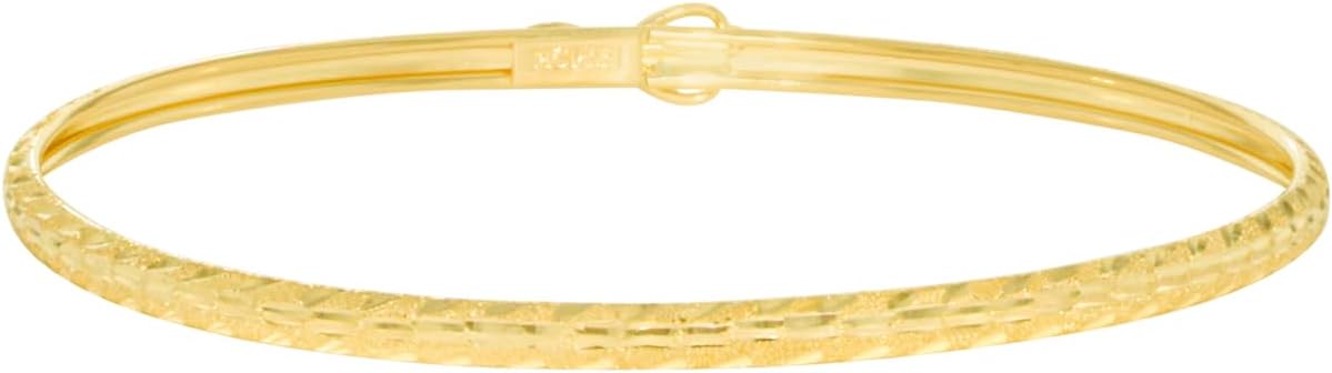 10k Yellow Gold 3mm Subtle Stripe Satin Finish Textured Flex Bangle Bracelet