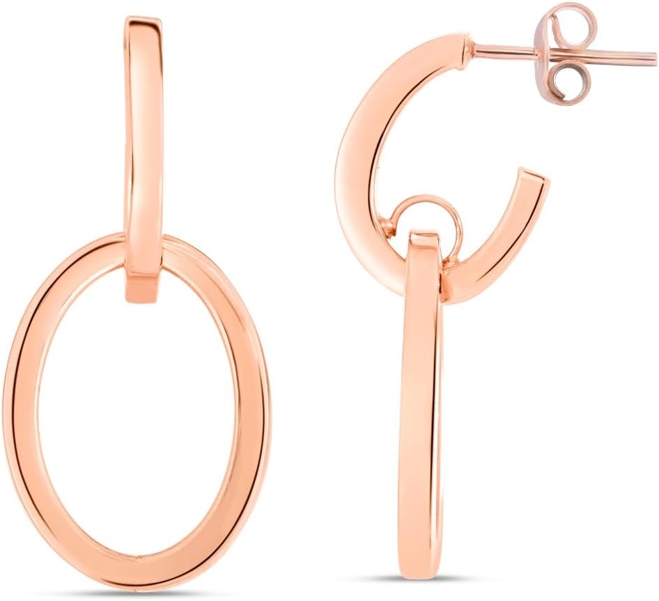 14k Rose Gold 30mm Interlocking Drop Hoop Earrings