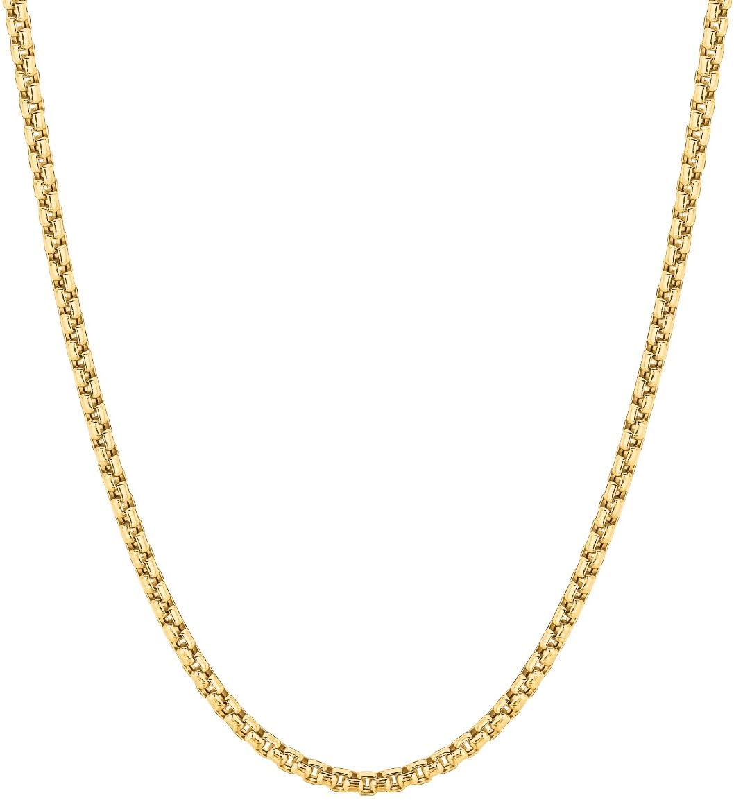 14k Yellow Gold 3.5mm Lite Round Box Chain Link Necklace