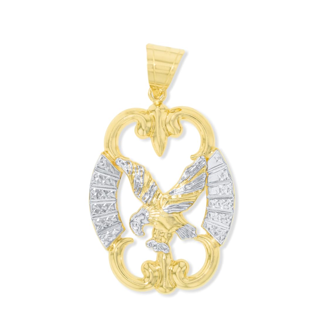 10k Yellow Gold and White Gold Eagle Medallion Charm Pendant