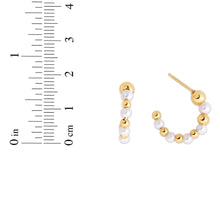 Load image into Gallery viewer, 14k Yellow Gold 18mm Pearl &amp; Bead C Hoop Earrings
