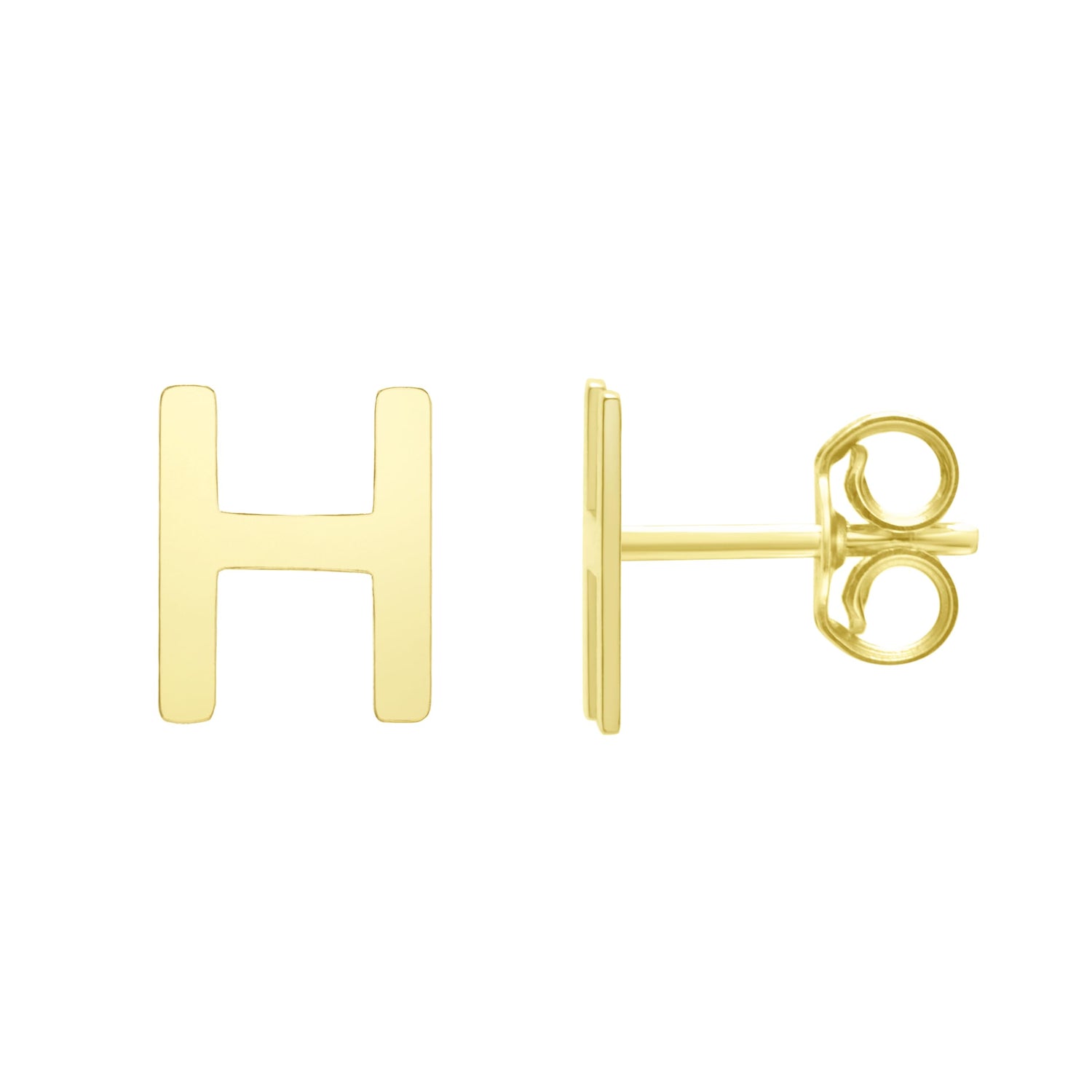 14k Yellow Gold 6.5mm High Polish Initial-H Stud Earrings