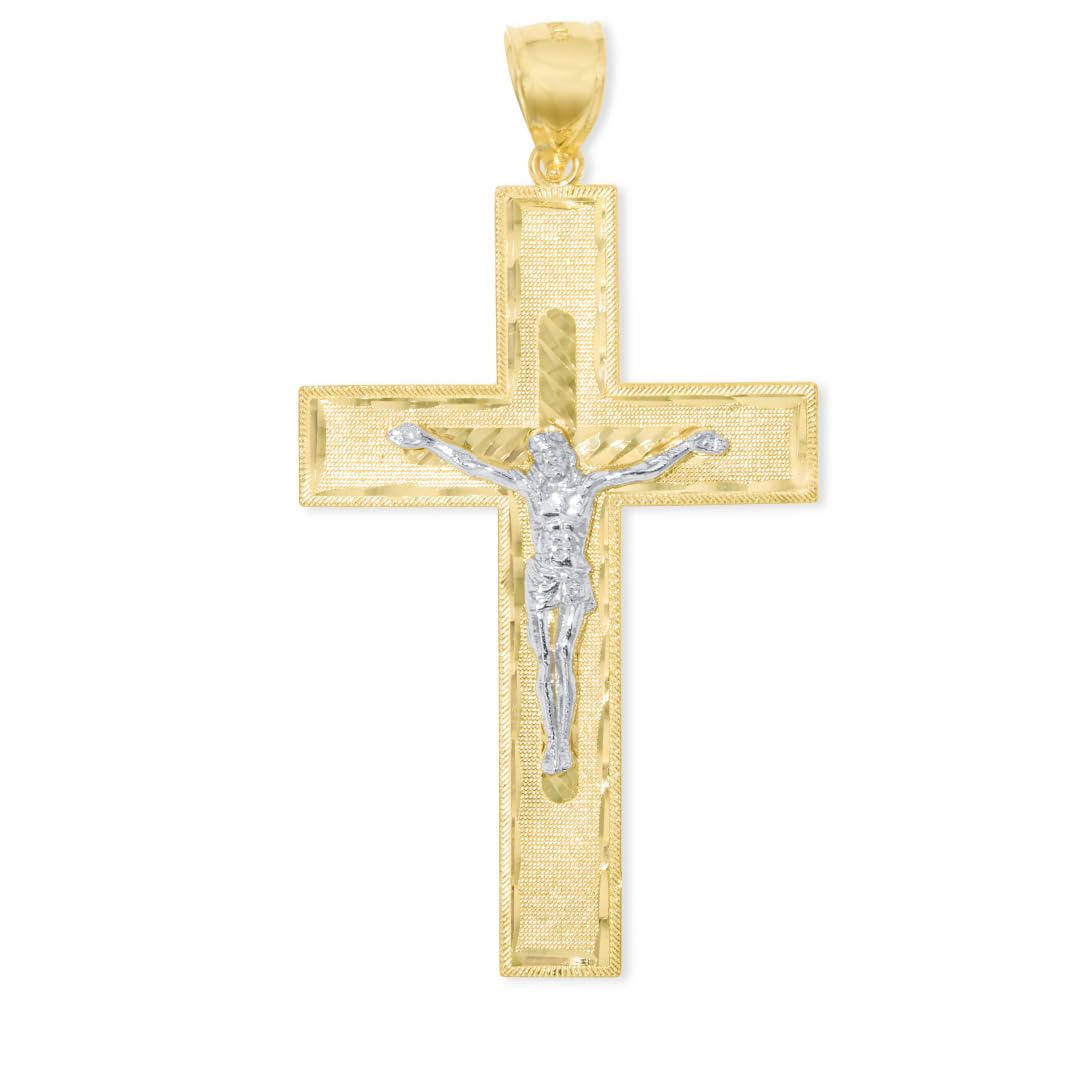 10k Yellow Gold Diamond Cut Classic Crucifix Pendant Large