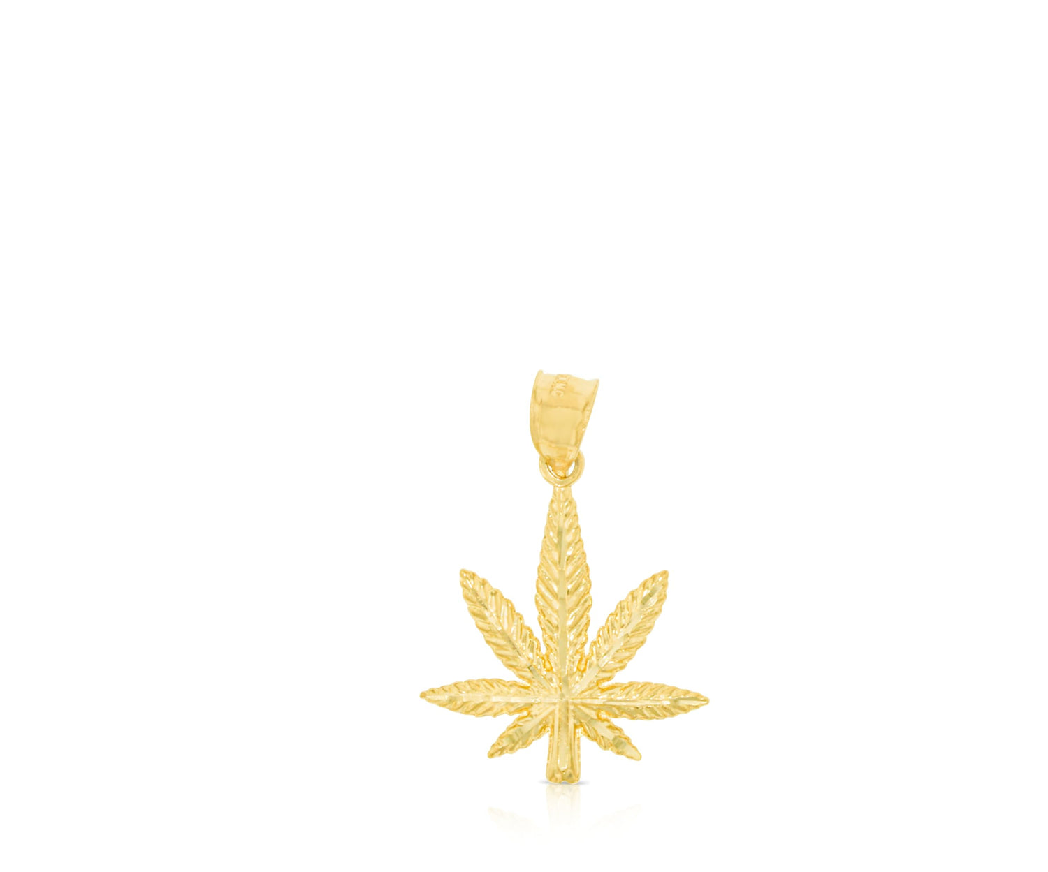 10k Yellow Gold Textured Marijuana Weed Symbol Pendant