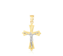 Load image into Gallery viewer, 10k Yellow Gold Textured Bevel Crucifix of Jesus Religious Pendant
