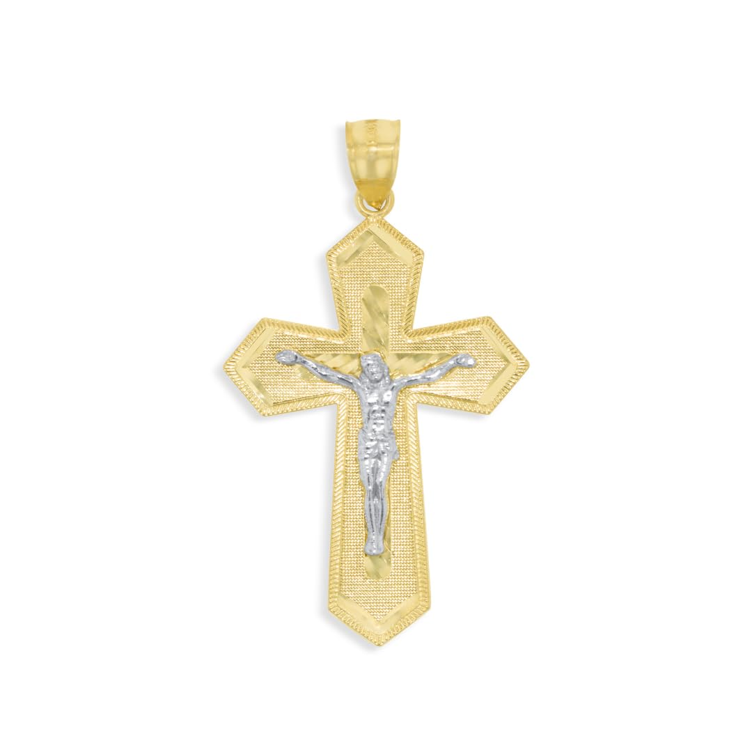 10k Yellow Gold Diamond Cut Classic Greek Crucifix Pendant Large