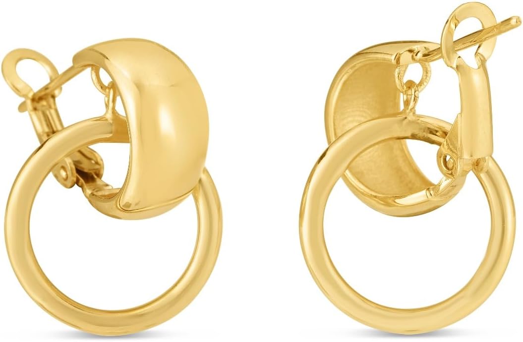 14k Yellow Gold Interlocking Drop Hoops Earrings