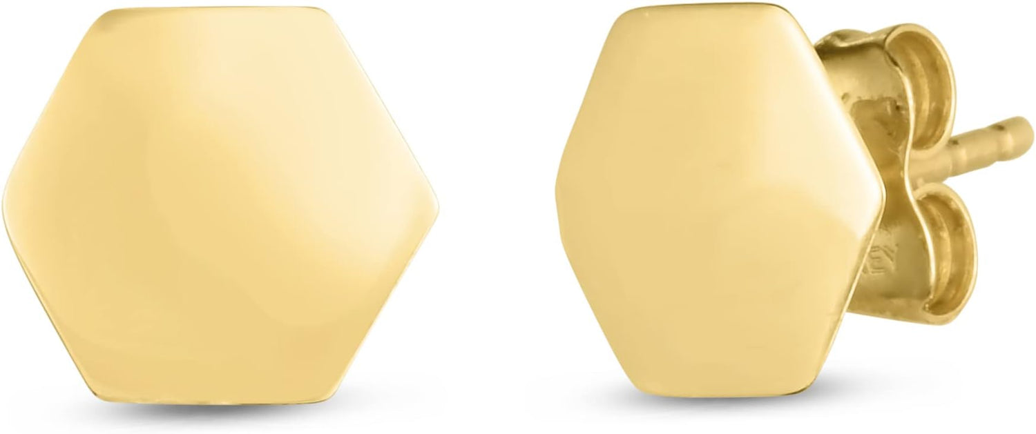 14k Yellow Gold 8.8mm Polished Hexagon Stud Earrings