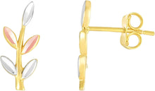 Load image into Gallery viewer, 14k Yellow Gold and White Gold and Rose Gold 15mm Tri-Tone Gold Leaf Ear Climber Earrings
