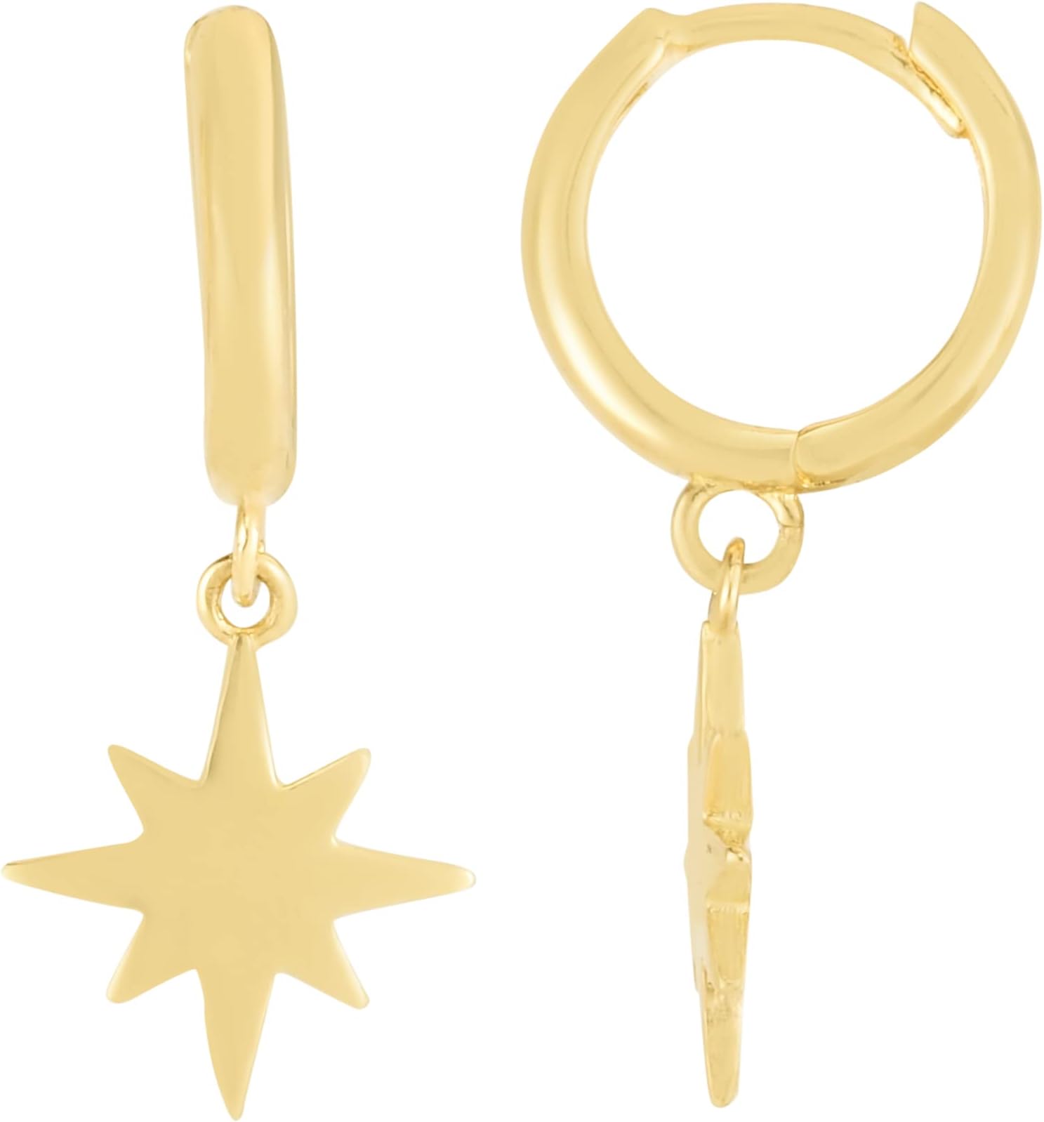 14k Yellow Gold 9.8mm Huggies with Star Dangling Charm Earrings