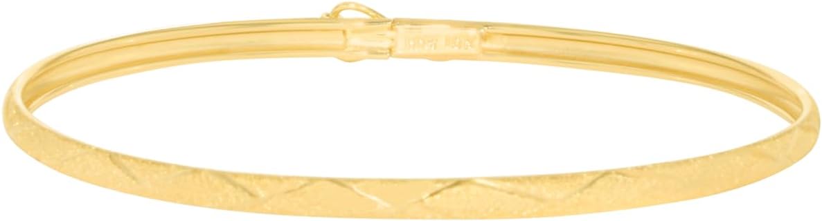 10k Yellow Gold 3mm Classic Satin Finish Textured Flex Bangle Bracelet