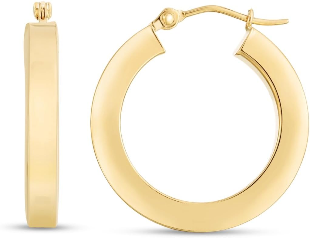 14k Yellow Gold Square High Polish Wedding Band Hoop Earrings