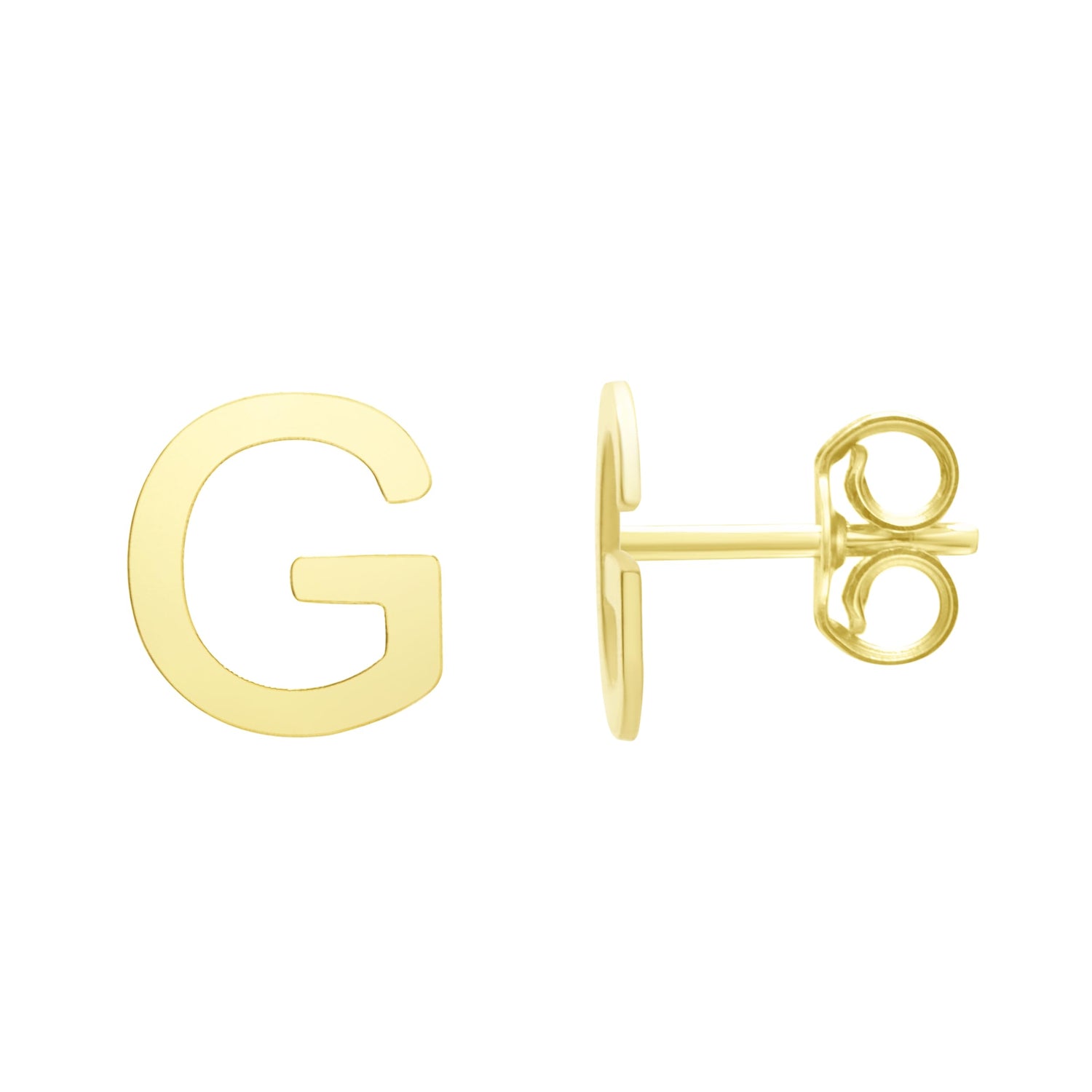 14k Yellow Gold 6.5mm High Polish Initial-G Stud Earrings