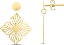 Load image into Gallery viewer, 14k Yellow Gold 17.4mm Polished Flower Stencil Cutout Drop Earrings
