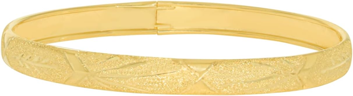 10k Yellow Gold 6mm Diamond Cut Satin Finish Textured Flex Bangle Bracelet